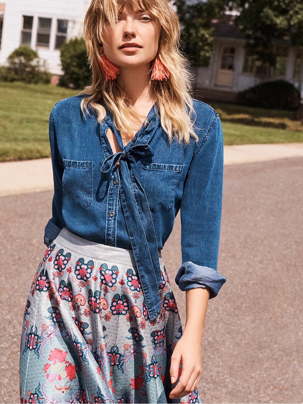 Rails Anthropologie Exclusive Tied Chambray Jean Rosalee Dark Vintage Wash Shirt